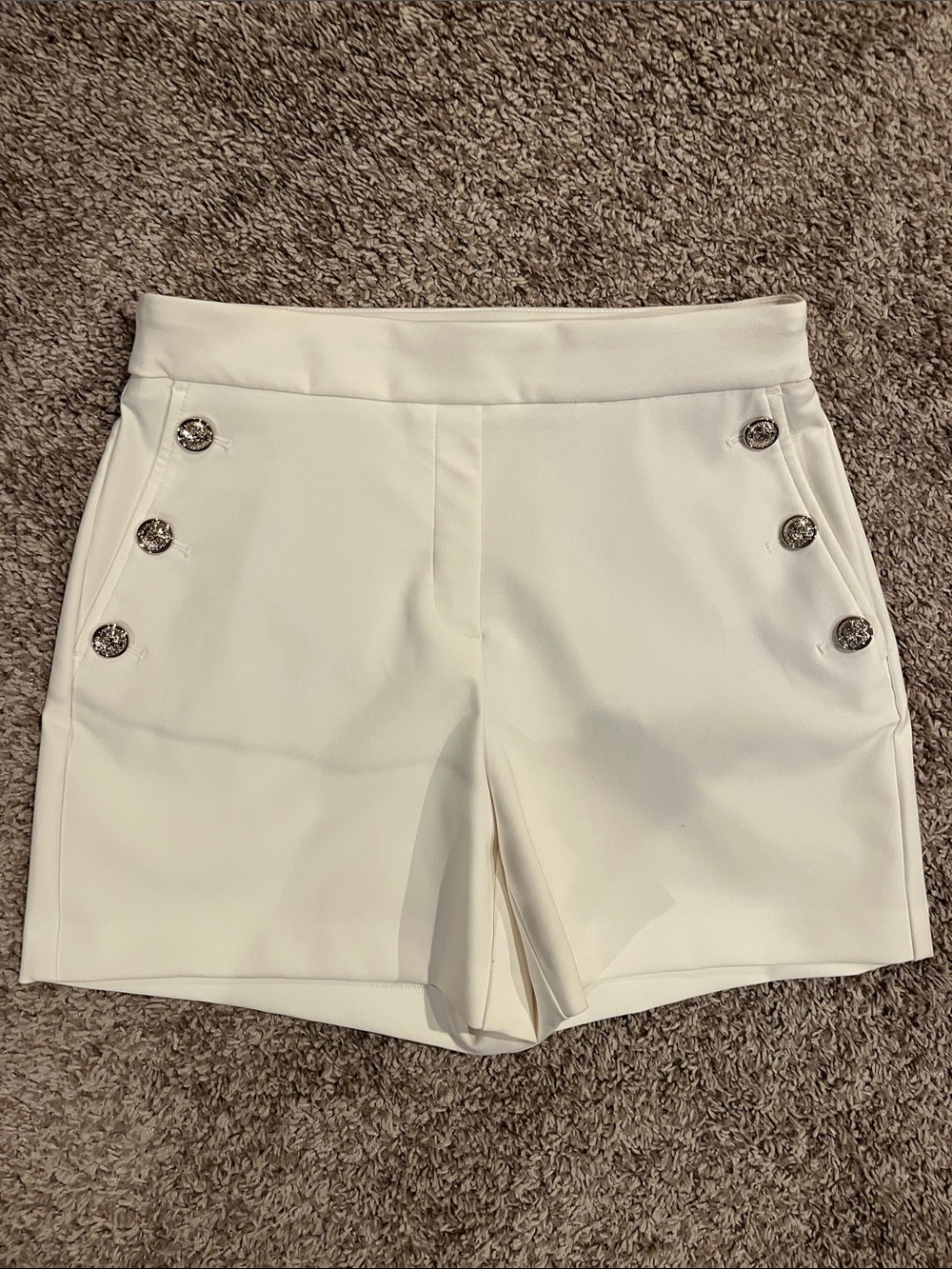 Rachel Zoe White High-Rise Button-Accent Bermuda Shorts